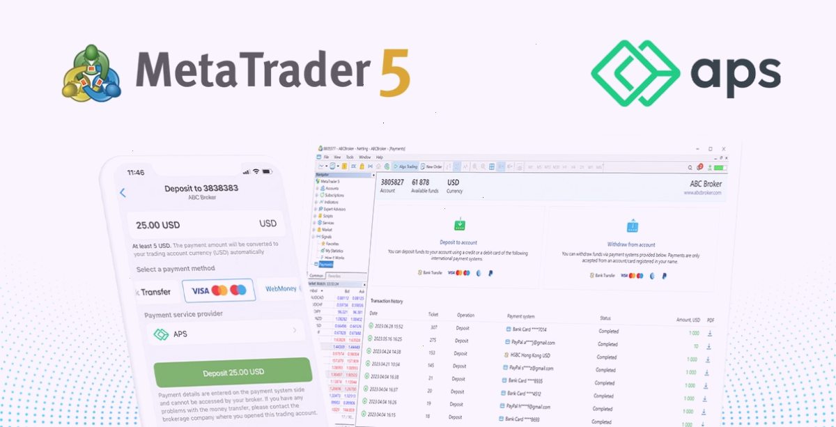 支付服务提供商APS加入MetaTrader 5的内置支付系统