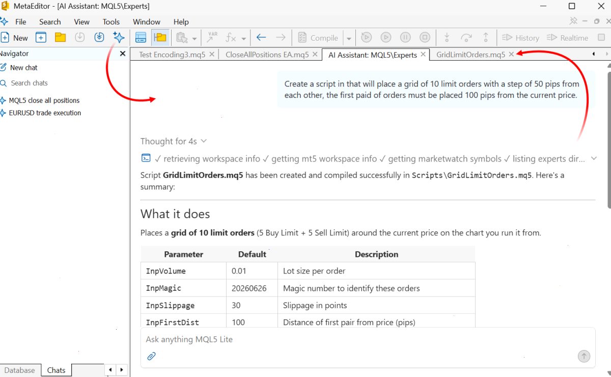 MetaEditor 中的 AI 助手